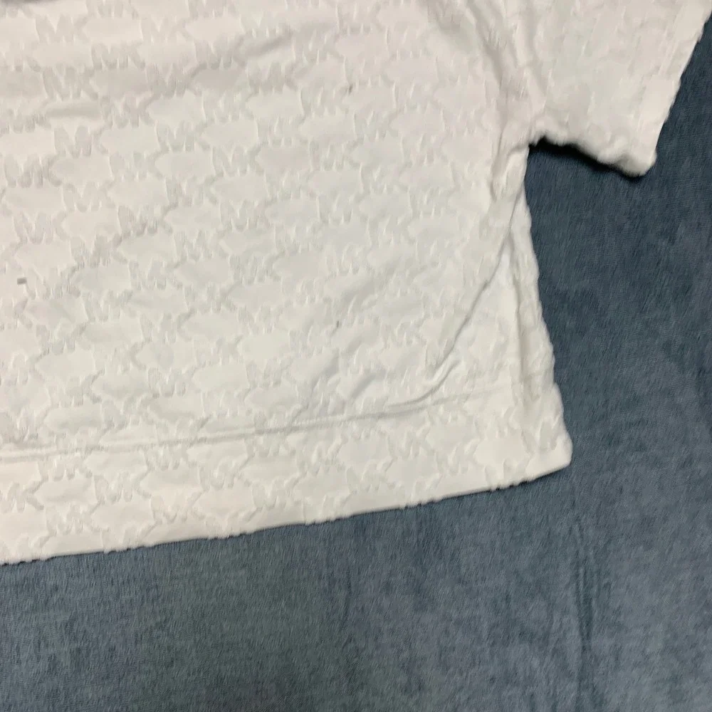 Michael Kors Cropped Top Womens XS White All Over Textured MK Logo Everyday Wear